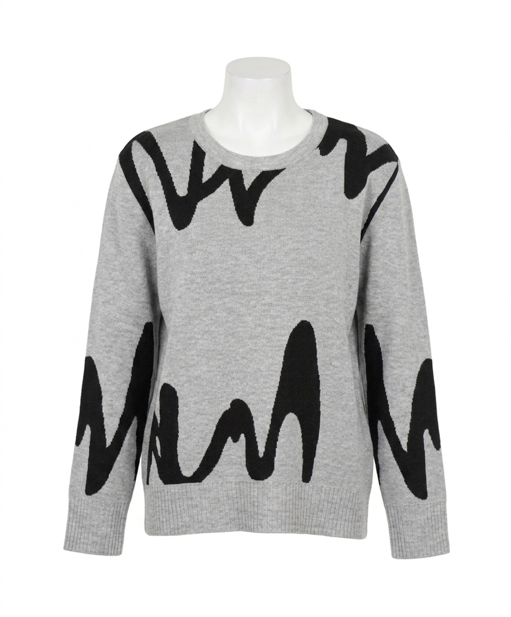 NEW FRENCH KYSS scoop neck sweater in slate/black